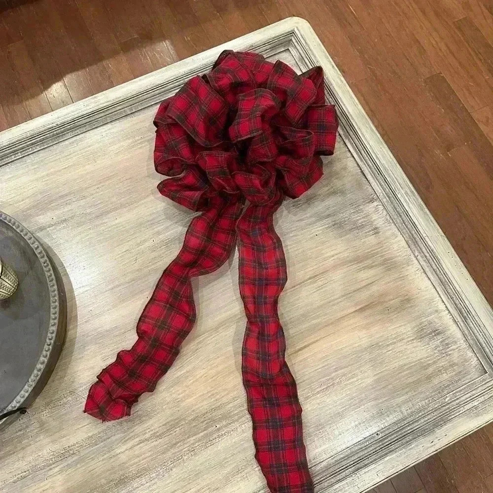 Christmas bow/ribbon- red/dark green plaid